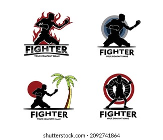 Silhouette fighter man logo collection set