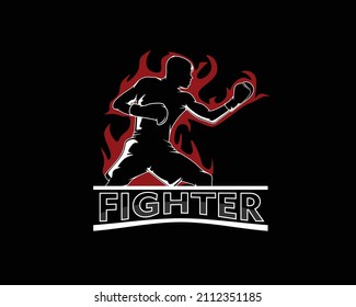 Silhouette fighter man logo on a black