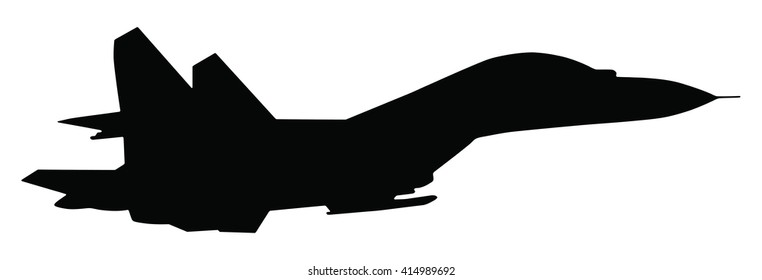 Silhouette of fighter plane isolated on white