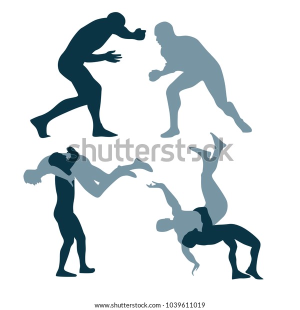 Silhouette Fighters On Arena Grecoroman Freestyle Stock Vector (Royalty ...