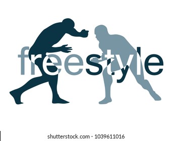 silhouette of fighters on a arena with text Freestyle on them.