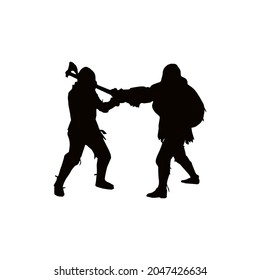 Silhouette de caballeros luchadores sólido icono de línea negra sobre fondo blanco. Símbolo plano y moderno, símbolo utilizado para: ilustración, logo, móvil, app, design, web, dev, ui, ux, gui. EPS vectorial 10