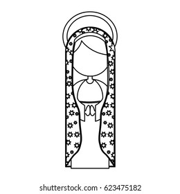 silhouette figure fasceless virgin maria cartoon with aureole and mantle decorate vector illustration