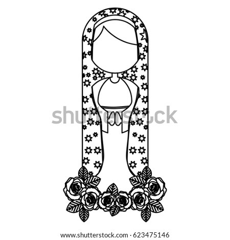 silhouette figure fasceless virgin maria cartoon with mantle decorate vector illustration