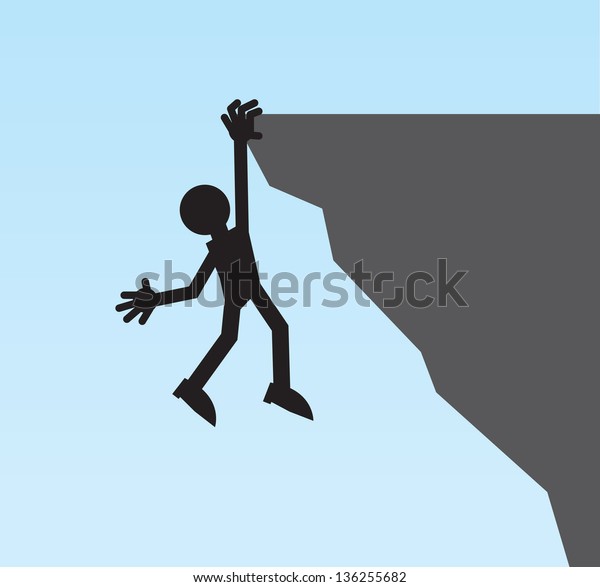 Silhouette Figure Hanging Cliff Stock Vector (Royalty Free) 136255682