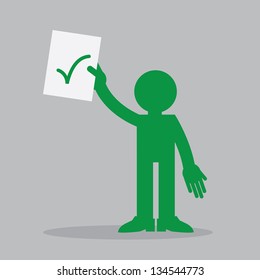 Silhouette figure holding up a piece of paper with check mark