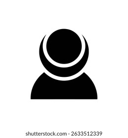 Uma figura de silhueta de um avatar semelhante a uma pessoa com um símbolo de círculo aparece em uma forma sólida sobre um fundo transparente.