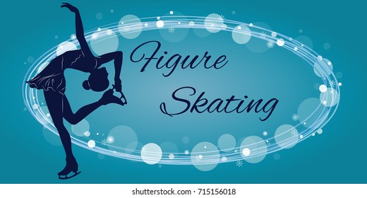 Silhouette of the figure skater against the background of blue elements. Vector illustration