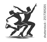 Silhouette of figure skating dancer. Hand drawn black vector artwork.