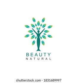 Silhouette figure, sun, and leaves for Awakening Empowering Wellness Woman relationship with Nature Logo desig