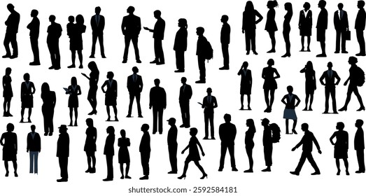 Silhouette figures of diverse people in various poses,