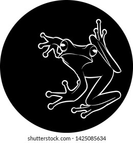 Silhouette of a file-eared tree frog in black circle. Vector