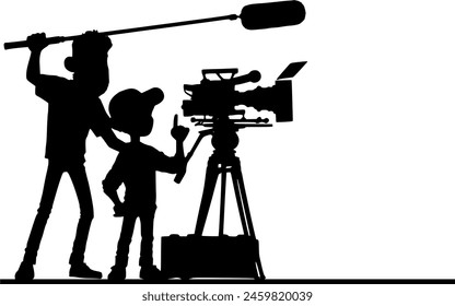 Silhouette of Film Crew Working Together: TV Studio Set, Movie Studio Production Crew Silhouette: Film Making