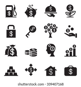 Silhouette  Financial Investment icons set