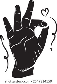 Silhouette of fingers signalling the ‘OK’ symbol, Silhouette of hand symbol