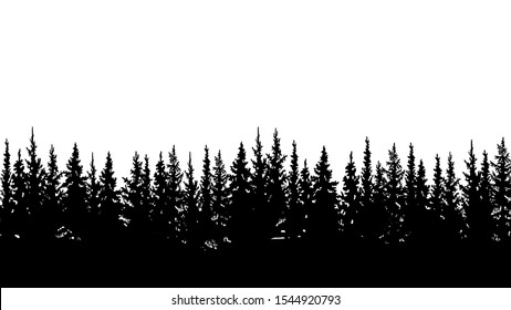 silueta de abetos, paisaje forestal. Fondo blanco