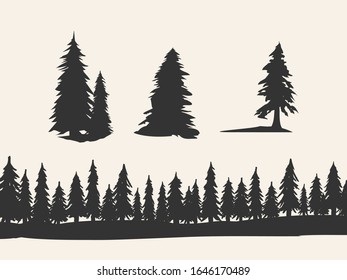 Silhouette Fir Trees Forest Landscape On Stock Vector (Royalty Free ...