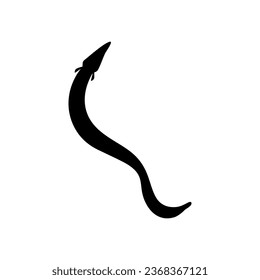 Silhouette of the fire eel (Mastacembelus erythrotaenia) is a relatively large species of spiny eel, can use for art Illustration, logo type, pictogram, website, or graphic design element. Vector 