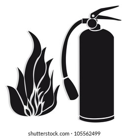Silhouette of fire extinguisher with flare, isolate on white background. vector illustration