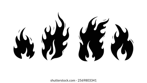 Silhouette fire flames, bofire, flaming elements, Burning fireball icon