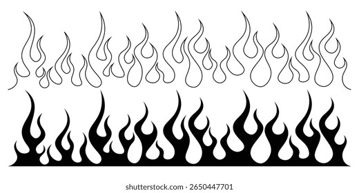 Silhouette Fire flames. Old school tattoo neo-tribal style or silhouette flame for cars. set vector icons. Fire sign. Fire flame icon isolated on white background. Vector illustration