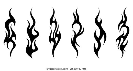 Silhouette Fire flames. Old school tattoo neo-tribal style or silhouette flame for cars. set vector icons. Fire sign. Fire flame icon isolated on white background. Vector illustration