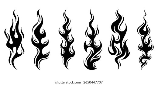 Silhouette Fire flames. Old school tattoo neo-tribal style or silhouette flame for cars. set vector icons. Fire sign. Fire flame icon isolated on white background. Vector illustration