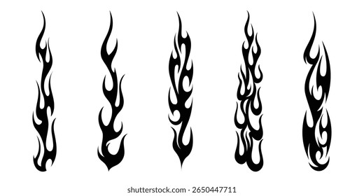 Silhouette Fire flames. Old school tattoo neo-tribal style or silhouette flame for cars. set vector icons. Fire sign. Fire flame icon isolated on white background. Vector illustration