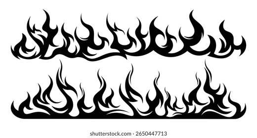 Silhouette Fire flames. Old school tattoo neo-tribal style or silhouette flame for cars. set vector icons. Fire sign. Fire flame icon isolated on white background. Vector illustration