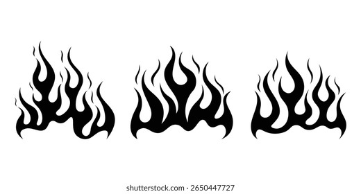 Silhouette Fire flames. Old school tattoo neo-tribal style or silhouette flame for cars. set vector icons. Fire sign. Fire flame icon isolated on white background. Vector illustration
