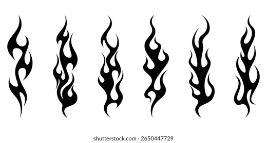 Silhouette Fire flames. Old school tattoo neo-tribal style or silhouette flame for cars. set vector icons. Fire sign. Fire flame icon isolated on white background. Vector illustration