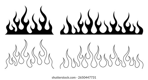 Silhouette Fire flames. Old school tattoo neo-tribal style or silhouette flame for cars. set vector icons. Fire sign. Fire flame icon isolated on white background. Vector illustration