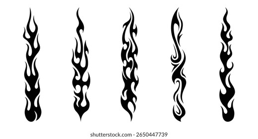 Silhouette Fire flames. Old school tattoo neo-tribal style or silhouette flame for cars. set vector icons. Fire sign. Fire flame icon isolated on white background. Vector illustration