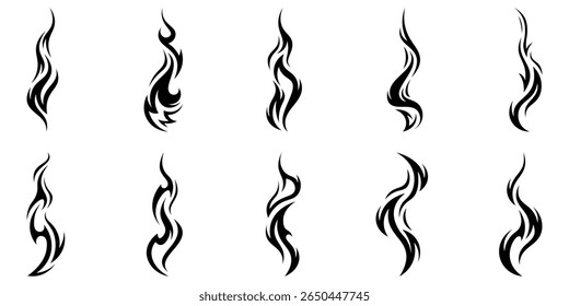 Silhouette Fire flames. Old school tattoo neo-tribal style or silhouette flame for cars. set vector icons. Fire sign. Fire flame icon isolated on white background. Vector illustration