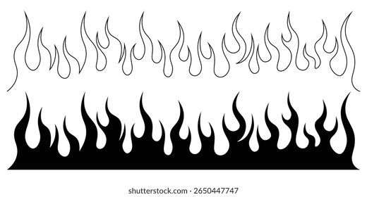 Silhouette Fire flames. Old school tattoo neo-tribal style or silhouette flame for cars. set vector icons. Fire sign. Fire flame icon isolated on white background. Vector illustration