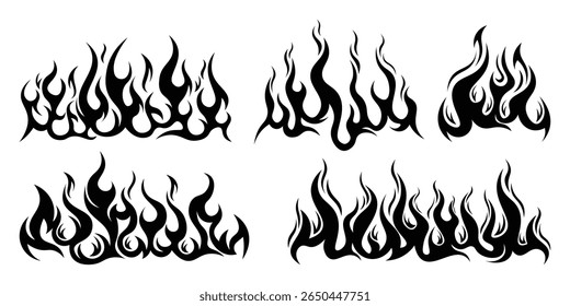 Silhouette Fire flames. Old school tattoo neo-tribal style or silhouette flame for cars. set vector icons. Fire sign. Fire flame icon isolated on white background. Vector illustration