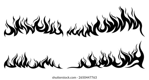 Silhouette Fire flames. Old school tattoo neo-tribal style or silhouette flame for cars. set vector icons. Fire sign. Fire flame icon isolated on white background. Vector illustration