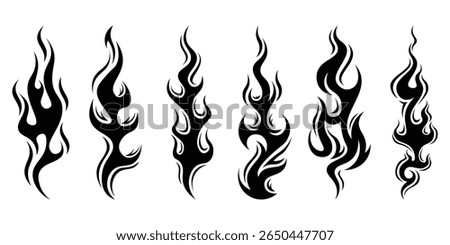 Silhouette Fire flames. Old school tattoo neo-tribal style or silhouette flame for cars. set vector icons. Fire sign. Fire flame icon isolated on white background. Vector illustration