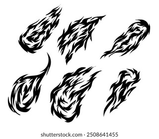 Silhouette Fire flames set. flames. fire. burning.