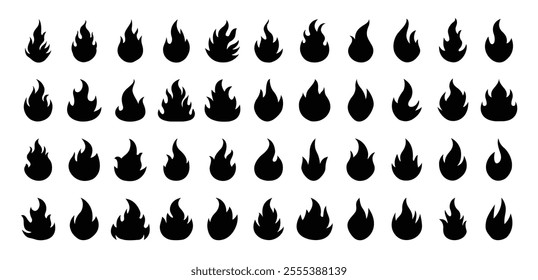 Silhouette Fire Icons Collection. Fire Flame Symbol Flat Style Vector Illustration. Campfire Bonfire Danger Heat Warm Sign Design Element. Fire Icon Set