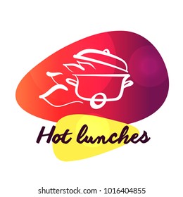 Silhouette of fire pan with cap with wheel. Concept image template logo design for fast delivery hot lunch. 