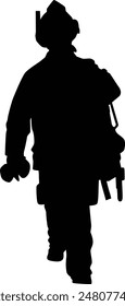 Silhouette of firefighter full body illustration. Fireman wearing bunker gear uniform.