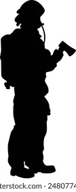 Silhouette of firefighter full body illustration. Fireman wearing bunker gear uniform.