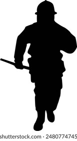 Silhouette of firefighter full body illustration. Fireman wearing bunker gear uniform.