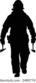 Silhouette of firefighter full body illustration. Fireman wearing bunker gear uniform.