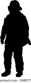 Silhouette of firefighter full body illustration. Fireman wearing bunker gear uniform.