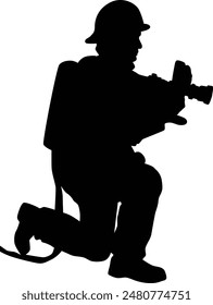 Silhouette of firefighter full body illustration. Fireman wearing bunker gear uniform.