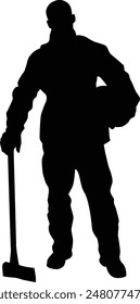 Silhouette of firefighter full body illustration. Fireman wearing bunker gear uniform.