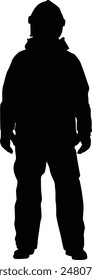 Silhouette of firefighter full body illustration. Fireman wearing bunker gear uniform.