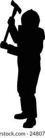 Silhouette of firefighter full body illustration. Fireman wearing bunker gear uniform.